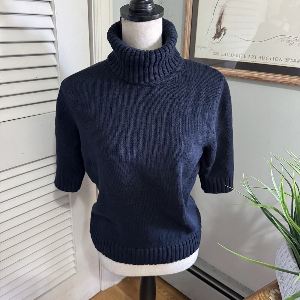 Vintage LRL Ralph Lauren Womens Medium Blue Turtleneck Retro 90s Minimalist
